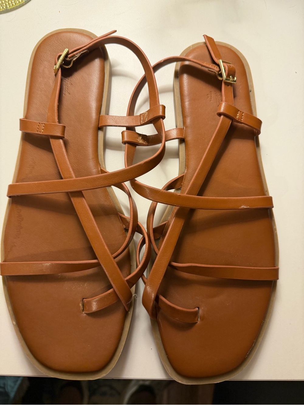 Women’s Strappy Leather-Look Flat Sandals - Brown